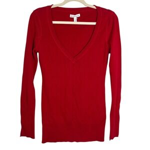 Aeropostale Womens L V-Neck Knit Sweater Red Long Sleeve Cotton Blend Y2K Mall
